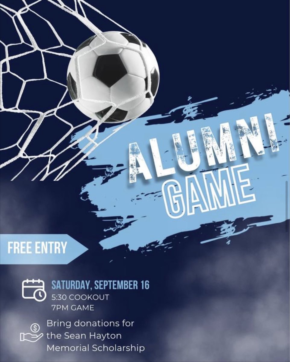AthleticSpring's tweet image. SVHS Soccer Alumni Game Saturday, September 16th 5:30pm Cookout 7pm Alumni Game. Asking for Donations Sean Hayton Memorial Scholarship ⚽️💙🐺 #TimberwolfNation