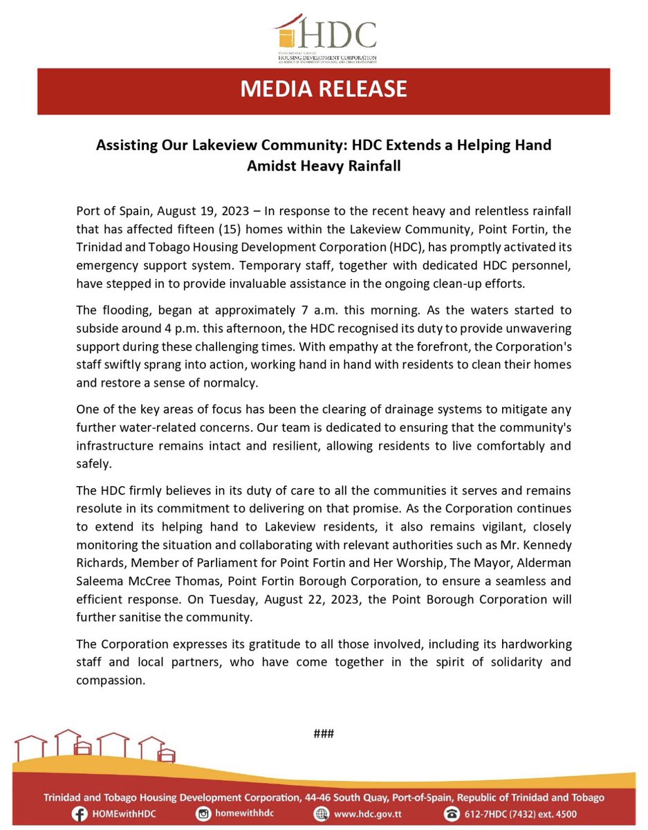 HOMEwithHDC's tweet photo. MEDIA RELEASE:
Assisting Our Lakeview Community: HDC Extends a Helping Hand
Amidst Heavy Rainfall

#HDC
#HDCWorkingForYou https://t.co/ldlGAOiPaa