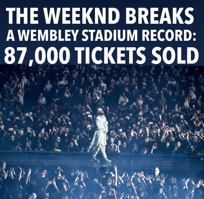 DailyLoud's tweet image. The Weeknd set a new record packing 87,000 fans at Wembly Stadium!