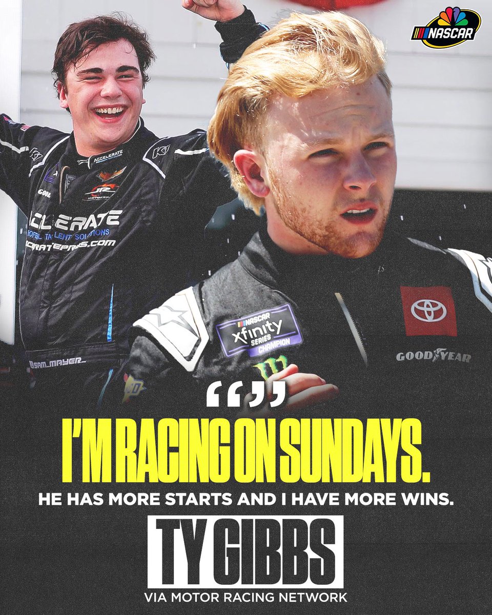 In his NBC interview, Ty Gibbs “congratulated” Sam Mayer on his second win… then mentioned his own 12 wins.

On <a href="/MRNRadio/">Motor Racing Network</a>, Gibbs continued…
