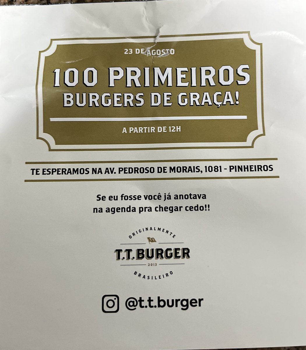 LucasCostaAT's tweet photo. Família, vencemos!
A T.T. Burger @_ttburger vai abrir a sua segunda loja de São Paulo, em Pinheiros!
A inauguração será dia 23/08 e os 100 primeiros hambúrgueres serão de graça !!
A loja abre 12:00, então chegue cedo!

Muito obrigado T.T. Burger 🥲🙏🏻💙 https://t.co/dgYfYWWHVV