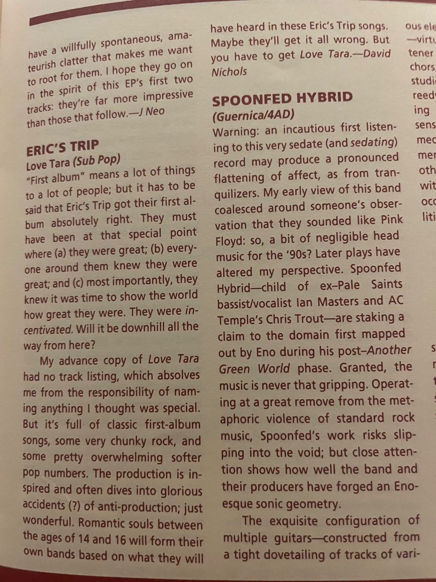 0sttttt's tweet photo. With #EricsTrip “Love Tara” turning 30 this November, here’s a review from Puncture magazine, summer 1994 (originally shared by @indiemusicstuf) 

Hopefully there will be some extensive reissue w: amazing liners, unreleased live &amp; rehearsal audio, and other goodies 🎶 @subpop https://t.co/0VnFQbNQjJ