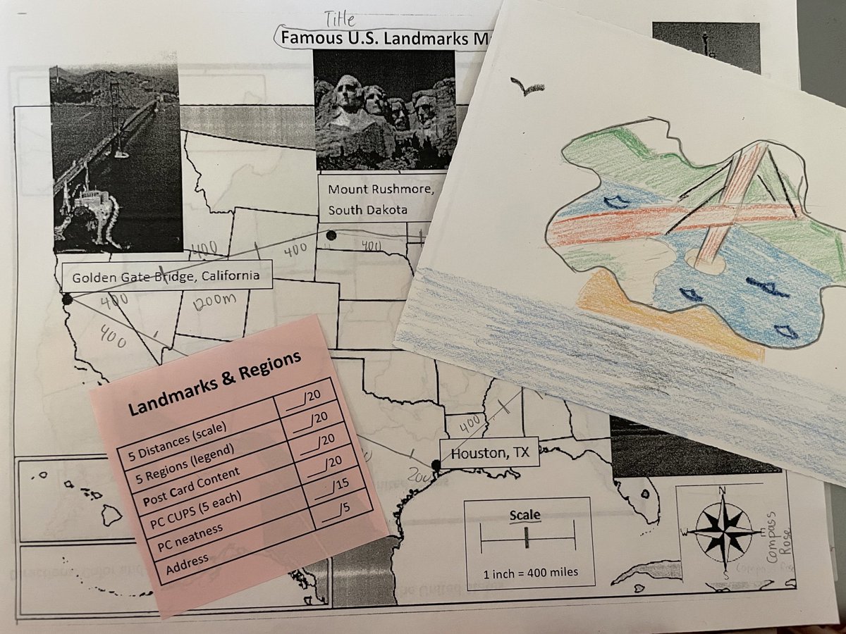 kellehers_class's tweet photo. This week we traveled around the US and checked out some landmarks. We worked on map skills and wrote postcards home. https://t.co/m1ICIEqn6H
