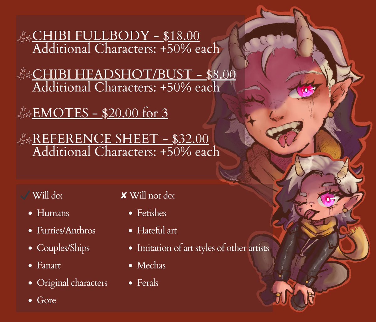 ickaevum's tweet photo. ! ick's commission info !
status: open
tat: 1-2 weeks
mop: strictly paypal
#Commission #CommissionSheet #artist #filipino #paypal #art #furry #originalcharacter #originalcharacterart #ArtCommission #artcommissions https://t.co/qf75ZNG0jU