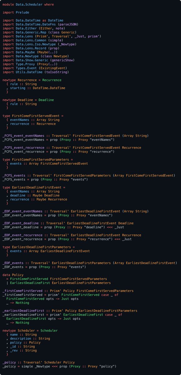 codingedgar's tweet image. Can this lens be improved?
Or is there a better way to look at or deal with this?
So my specific question is:
How to make a lens that provides sub-lenses for each branch of a Sum Type?
#purescript #haskell