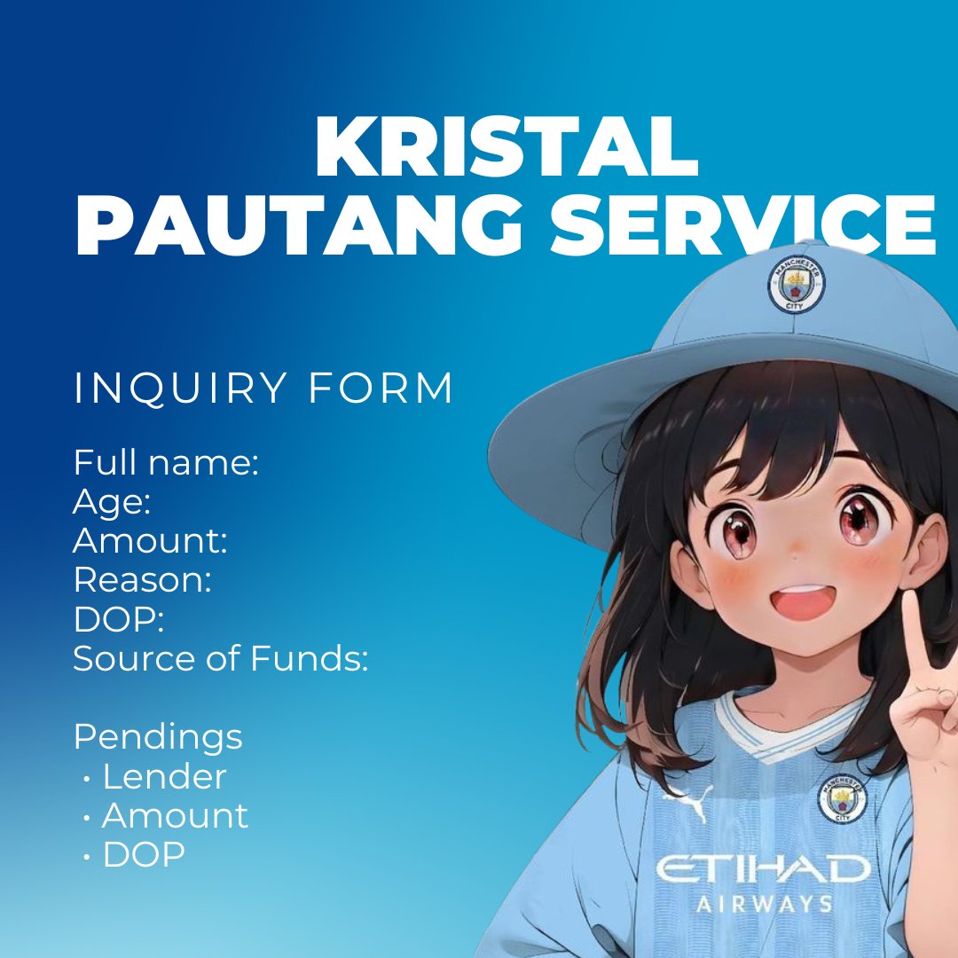 clntkrstl's tweet photo. Kristal Pautang Service Inquiry Form 

🤍🩵💙 https://t.co/b6Jd3N1hMo
