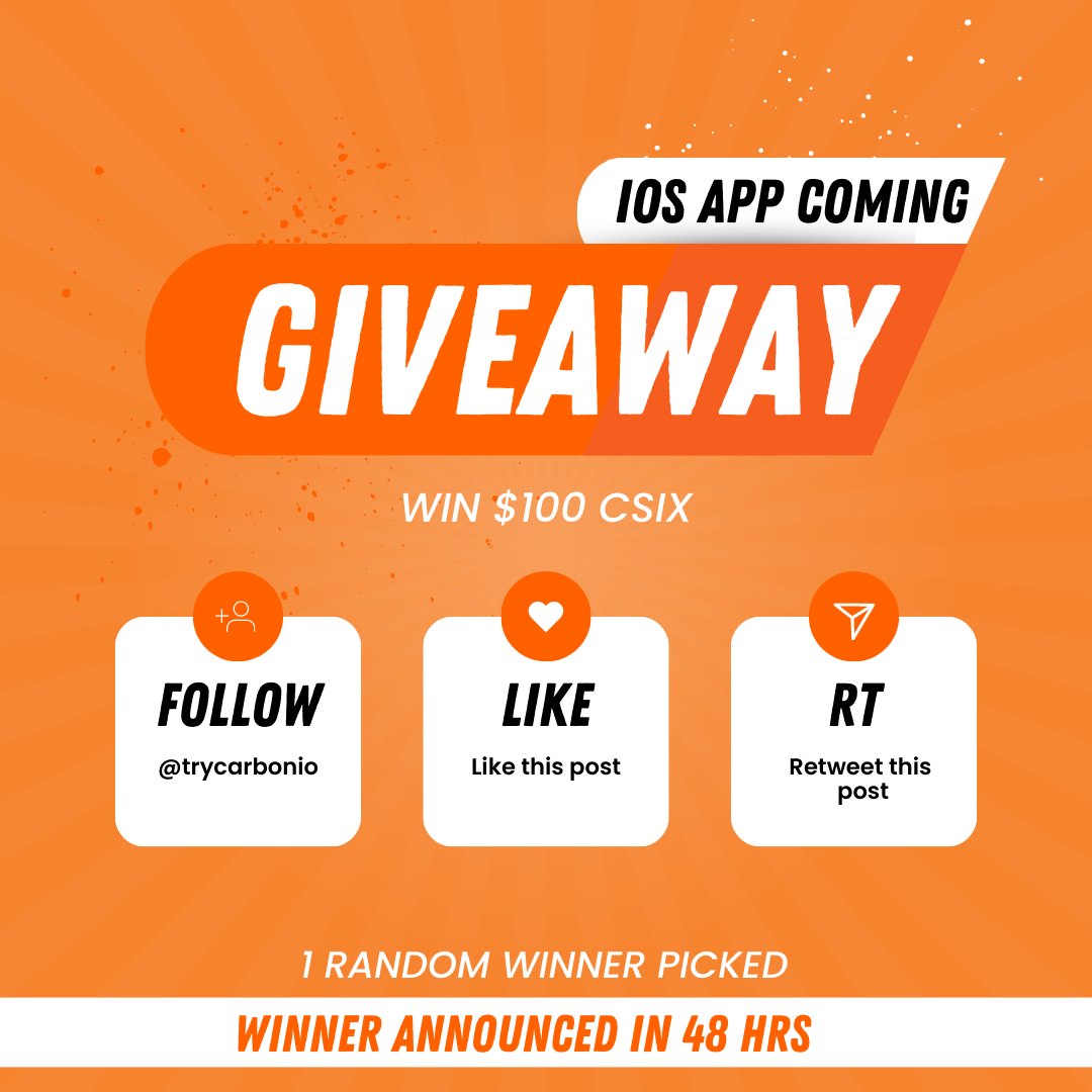 NEW Carbon Browser Giveaway 💸 

To celebrate our iOS app launching very soon we're giving away $100 $CSIX to 1 random person!

1️⃣ Follow <a href="/trycarbonio/">Carbon Browser</a>
2️⃣ Like and RT 
3️⃣ Comment your CSIX BEP20 wallet

LFG! 🔥

#CarbonBrowser #CSIX #Web3 #Giveaway #Contest
