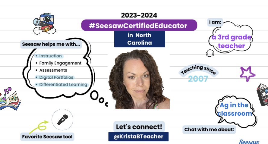 KristaBTeacher's tweet photo. @Seesaw Just completed the refresher course! Can’t wait to share what our classroom is learning with families and staff. I’m at an agriculture focused school and I can’t wait to show how we can take the school garden home through our digital portfolios!
#seesawcertifiededucator https://t.co/fOc6r5jQyx