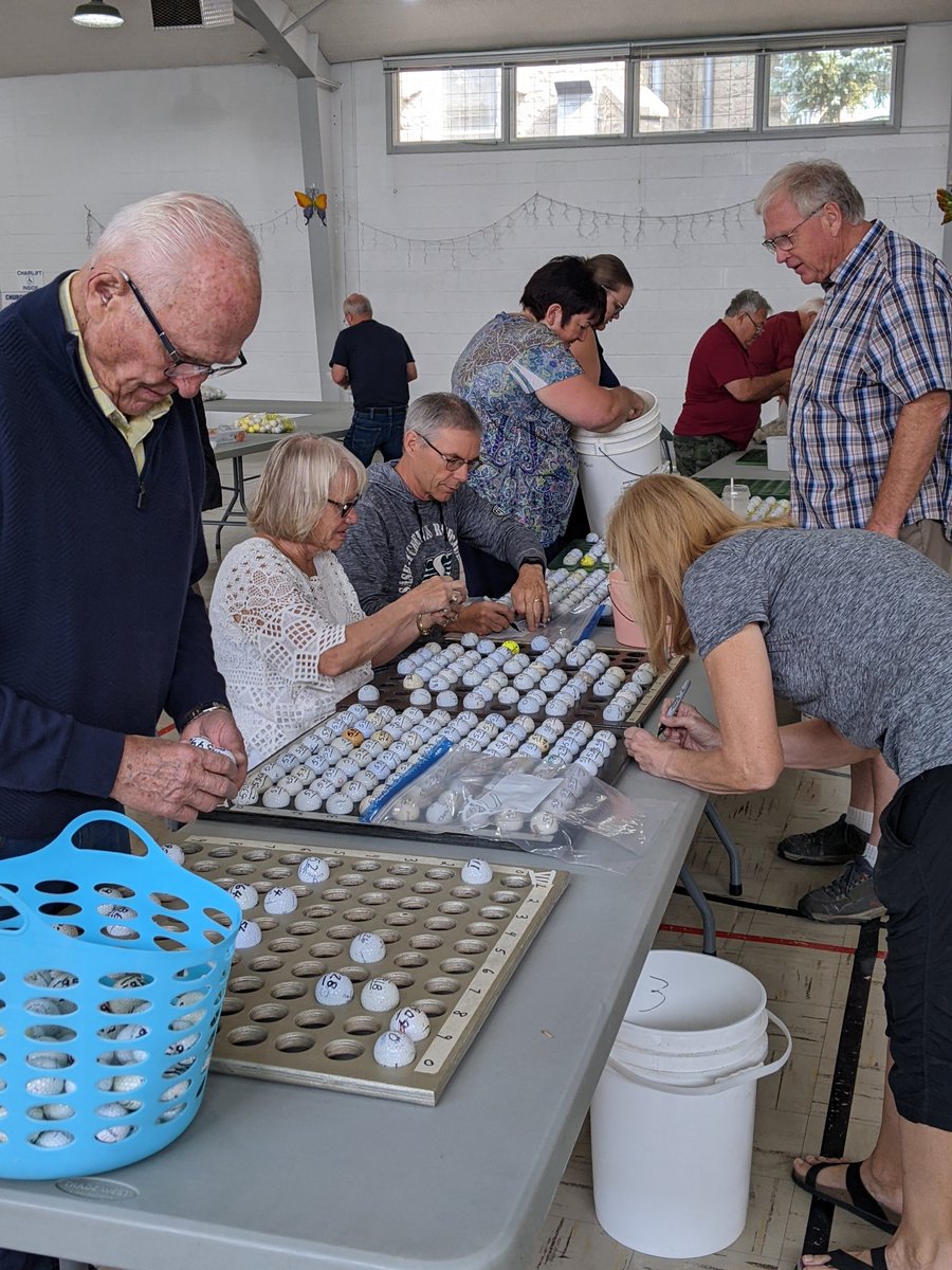 Rotary Club members from Weyburn and Estevan combined their efforts to sort over 9,000 golf balls for the golf ball drop set for September 9 at 6:30 pm