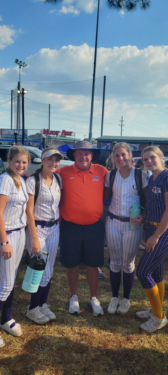 g1impact1's tweet photo. G1 Impact 18u players showed their skills in 108+ degrees today at the @LCU_sftball Camp. Pictured left to right…@brenbren_07 @AddisonBabbs @LCU_sftball Coach Barry Roberts, @lainey_lafitte @shea_laskoskie 
Not pictured but newcomer to G1 is @falcon_nora06! https://t.co/ffwGLLvVpR