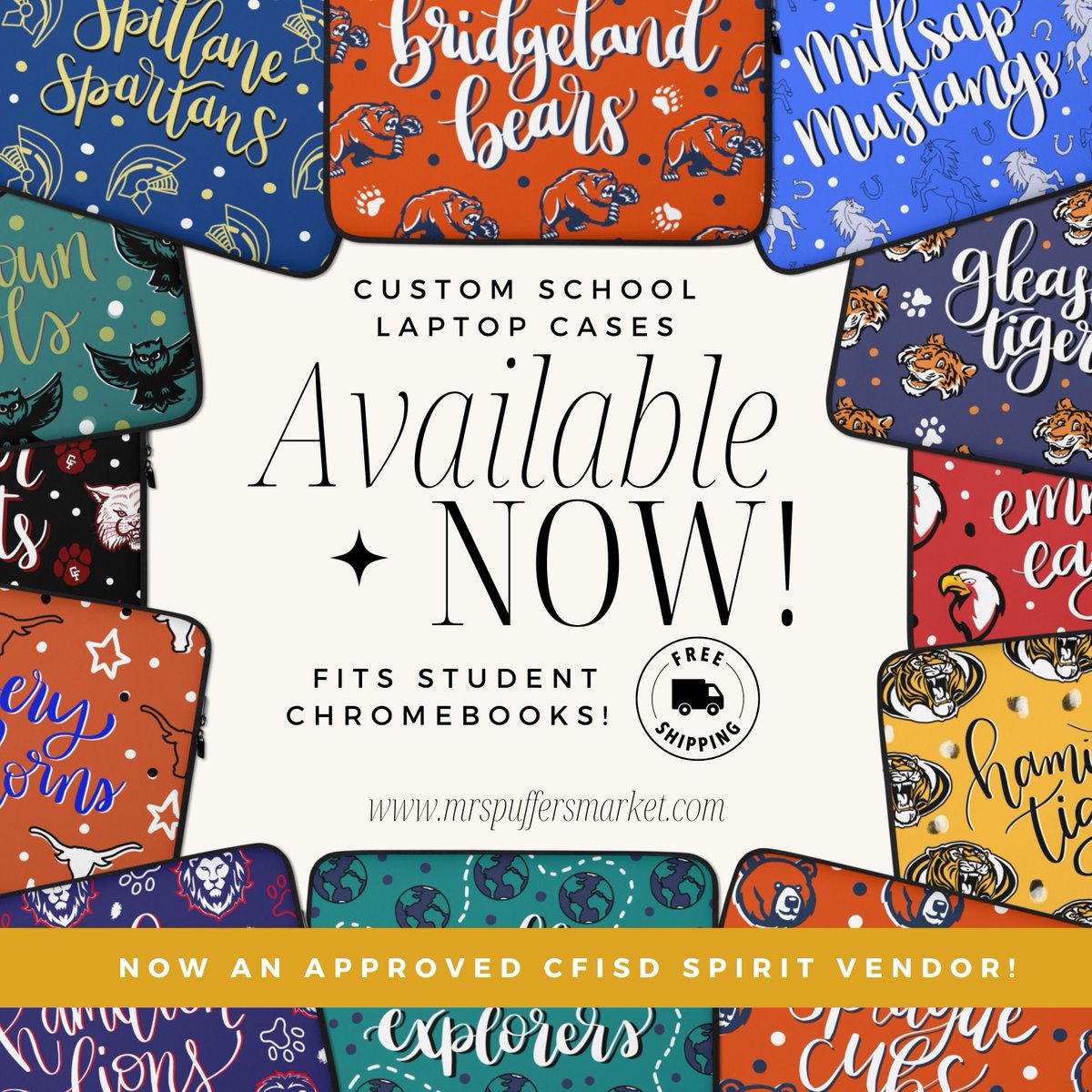 Exciting News! We're thrilled to announce that Mrs. Puffer's Market is officially an approved spirit vendor for CFISD! 🥳🥳
#MrsPuffersMarket #CFISD #LaptopSleeves #SchoolSpirit