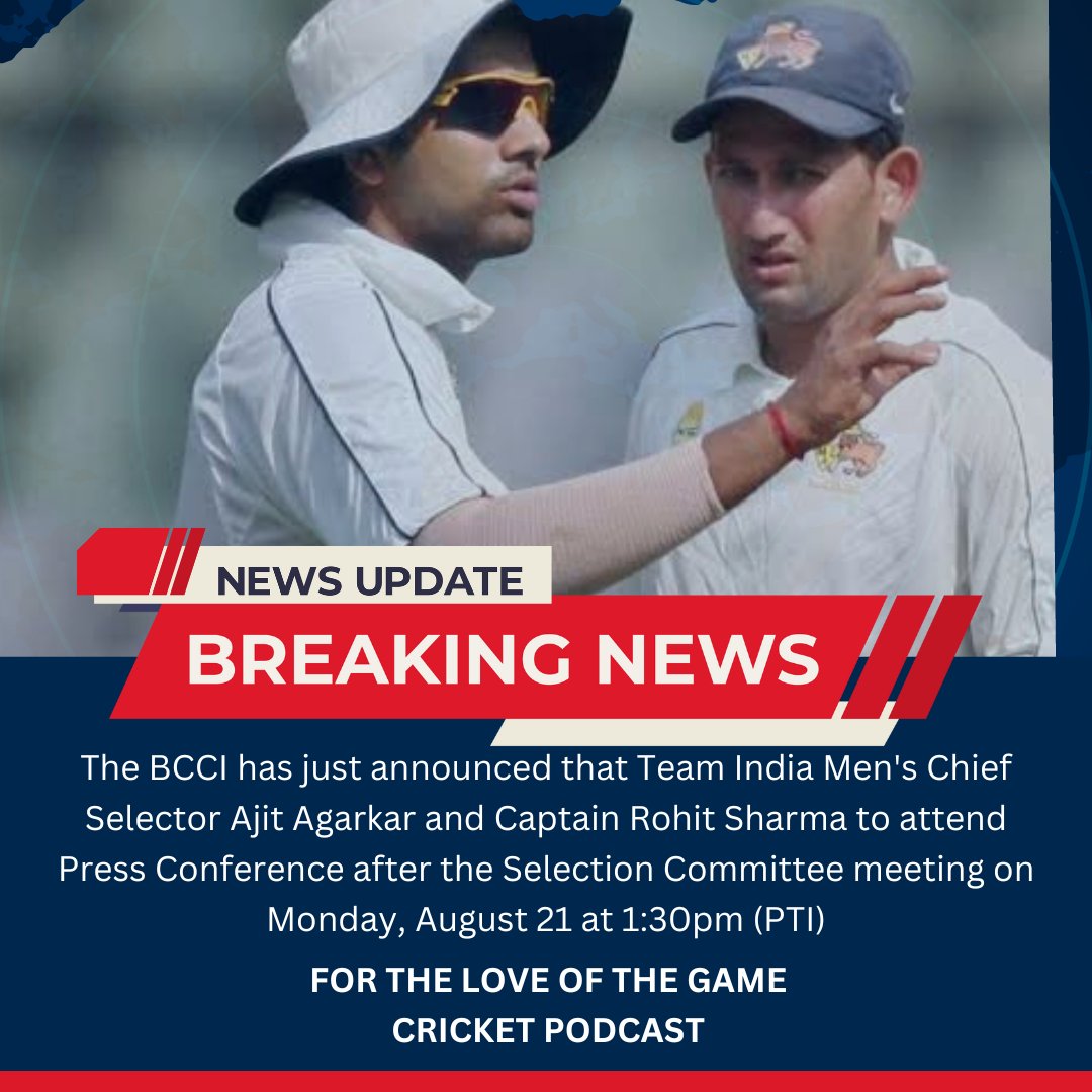 #BreakingNews 
Men's team Chief Selector Ajit Agarkar and Captain Rohit Sharma to attend a press conference at 1:30pm tomorrow after the Asia cup squad is scheduled to be picked (PTI)

Are we in for some surprises?

#CricketTwitter #CricketWorldCup