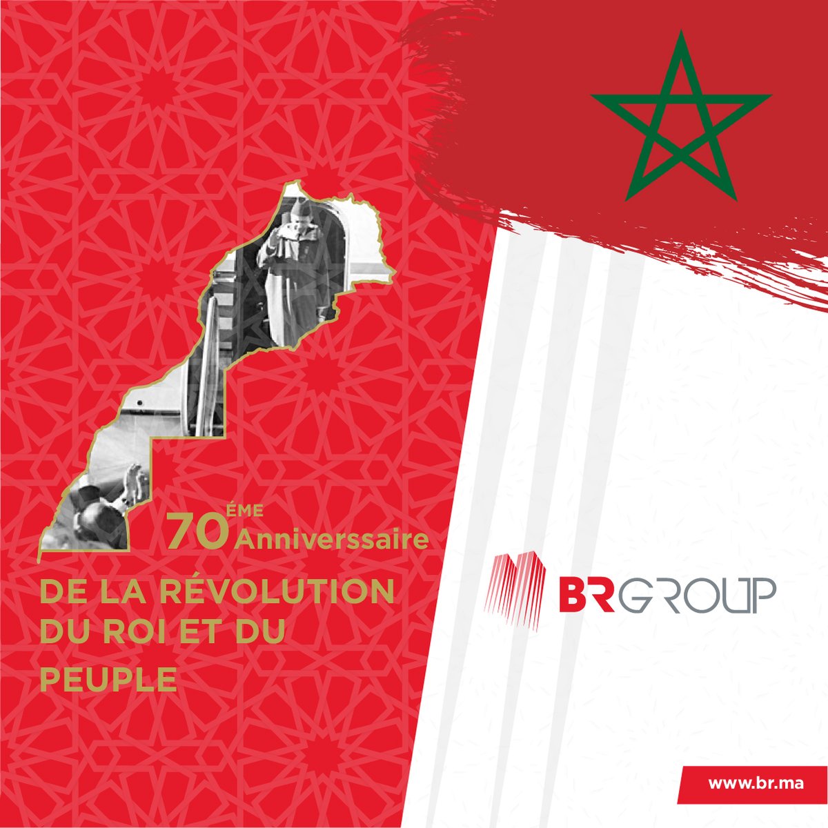 BRGroup_RE's tweet image. Le Maroc célèbre aujourd'hui le 70ème anniversaire de la Révolution du Roi et du Peuple, étape charnière dans le processus de lutte pour l'indépendance et l'unité de la Patrie, en parfaite communion entre le Trône et le peuple marocain.

#Maroc #Roi #MohammedVI #Acession #Trône