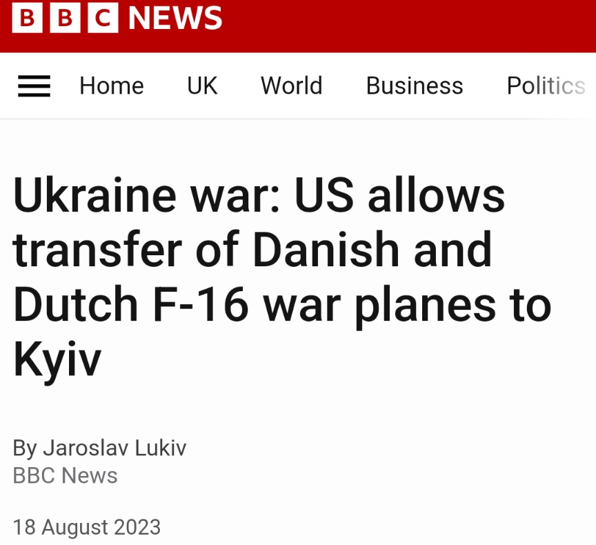 tek_nikel54's tweet image. #UkraineRussiaWar: #USA #allows #transfer of #Danish and #Dutch #F16 #warplanes to #Kyiv🇺🇦

#IdiotnWitch🧹
bbc.co.uk/news/world-eur…