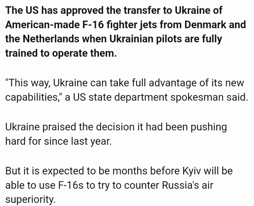 tek_nikel54's tweet image. #UkraineRussiaWar: #USA #allows #transfer of #Danish and #Dutch #F16 #warplanes to #Kyiv🇺🇦

#IdiotnWitch🧹
bbc.co.uk/news/world-eur…