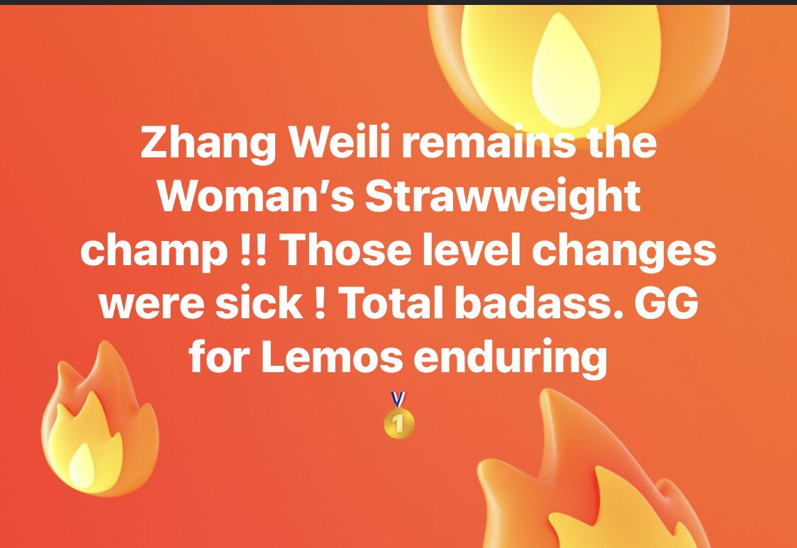 HawkSickToxic's tweet image. Zhang Weili remains the Woman’s #Strawweight champ !! Those level changes were sick ! Total badass. GG for #Lemos enduring 🥇

#UFC #ZhangWeili #MMA #wrestling #Grappling