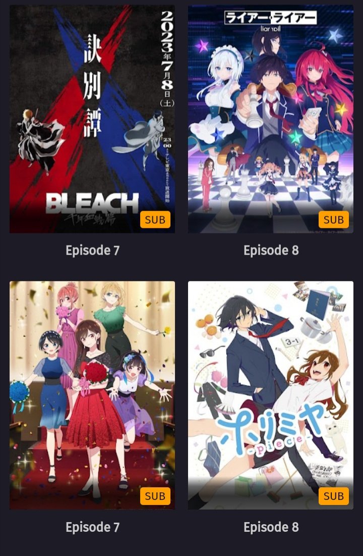 Animesid_net's tweet photo. Update
Anime ONGOING
Bleach TYBW[EPS 7]
Horimiya: Piece [EPS 8]
Kanojo, Okarishimasu S3 [EPS 7]
Liar Liar [EPS 8]
Tonikaku Kawaii: Joshikou [EPS 3]
Anime baru
Tonikaku Kawaii: Joshikou-hen
Shikimori Tidak Hanya Manis
Lycoris Recoil
https://t.co/uviuBzzgZ1
https://t.co/a8fFOuubHh https://t.co/6GQ9vPjYRQ