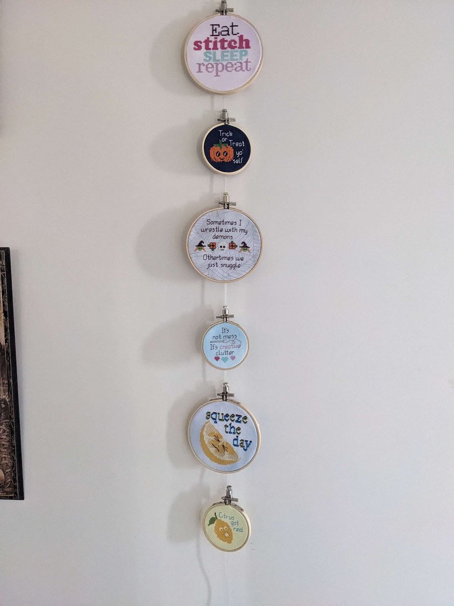 The hanging has begun. <a href="/SaltQueen_Plays/">Salt Queen 🔜 PAX</a> these are some of the smaller ones I have done and just hung. I have twice as more done but yet to hang though lol