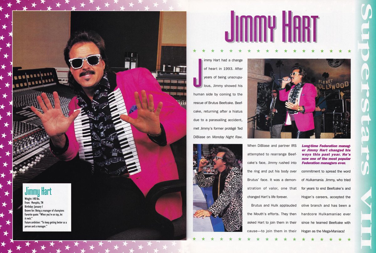 Profile of Jimmy Hart from the 1993 WWF Superstars VIII Magazine! 📢 @RealJimmyHart #WWF #WWE #Wrestling #JimmyHart