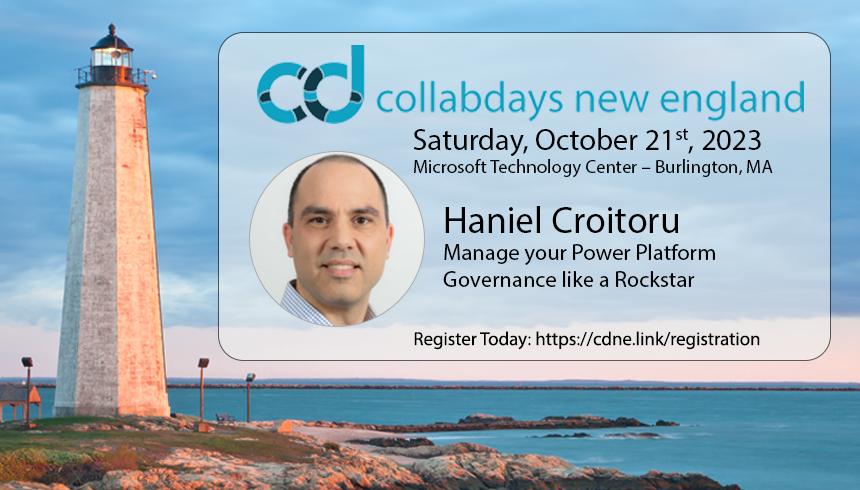 Excited to be joining the amazing line-up of speakers at this years <a href="/CollabdaysNE/">CollabDays New England</a>  event on Oct 21.  Join me to learn about how to govern your <a href="/MSPowerPlat/">Microsoft Power Platform</a> like a Rockstar. #governance #coe #powerplatform #flowinsixtyseconds collabdays.org/2023-ne/regist…