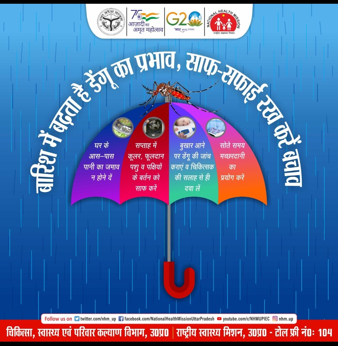 बारिश के मौसम में बढ़ जाता है डेंगू का खतरा । दैनिक क्रिया-कलापों में साफ-सफाई और स्वच्छता को अपनाकर हम डेंगू संक्रमण से बचाव कर सकते हैं।