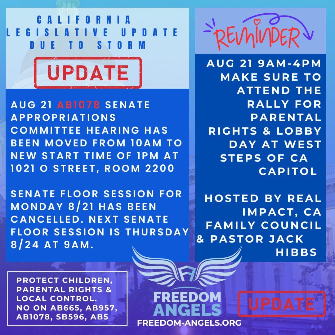 FreedomAngels2's tweet photo. See you at CA Capitol 8/21 for rally, lobby day &amp; AB1078 hearing. Storm bought us a few days to next Senate floor vote so get busy calling &amp; setting up meetings with legislators! @InformedMama209 
@PioneerMama https://t.co/pkrCzh5kdO