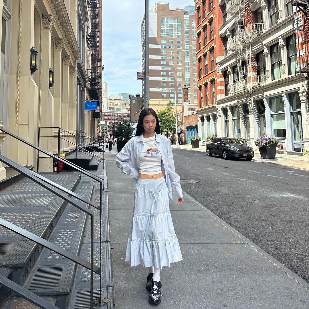 jennie wearing asics x cecilie bahnsen shoes