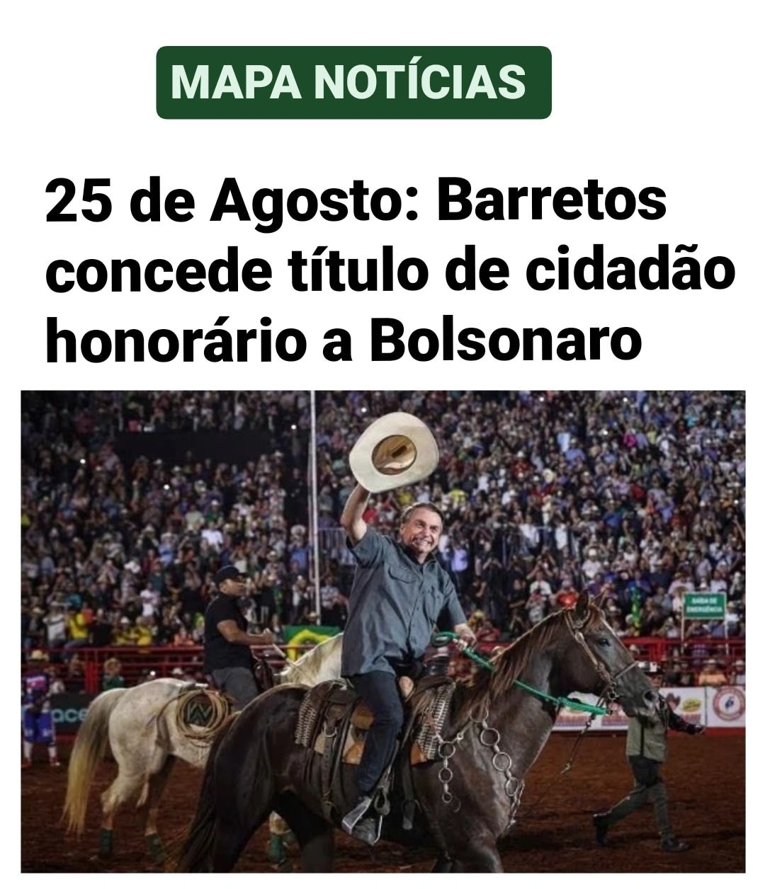 Cidade de Barretos dá título de cidadão honorário a Jair Bolsonaro