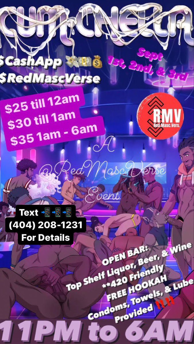 TopFreddie404's tweet photo. Labor Day Wknd event I am FULLY ENDORSING @RedMascVerse @RedMascVers & CUMCHELLA! Me along with other SMUTKINGS will be in the Building‼️
REDMASCVERSE EVENT
ATL LABOR DAY WEEKEND‼️
#LABORDAYWEEKEND #LABORDAYATL #ATLFREAKS https://t.co/aLT03zaEds