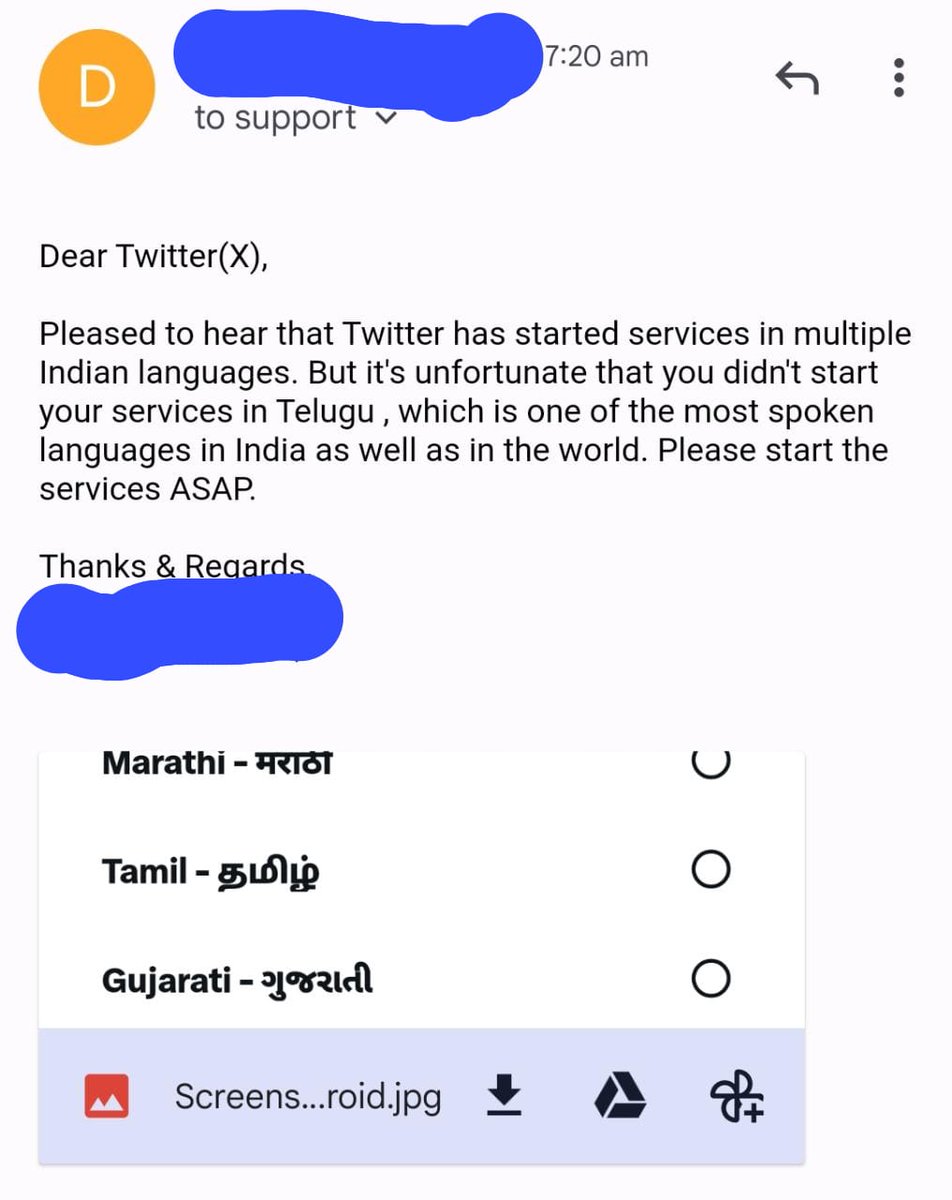 Dear @elonmusk garu, Congratulations for starting @X in different languages. But it's unfortunate that you haven't recognized one of most spoken languages #Telugu. Kindly start your services in our language ASAP.

@TwitterIndia 

#తెలుగులోకావాలి #ServeInourTelugu 

(1/2)