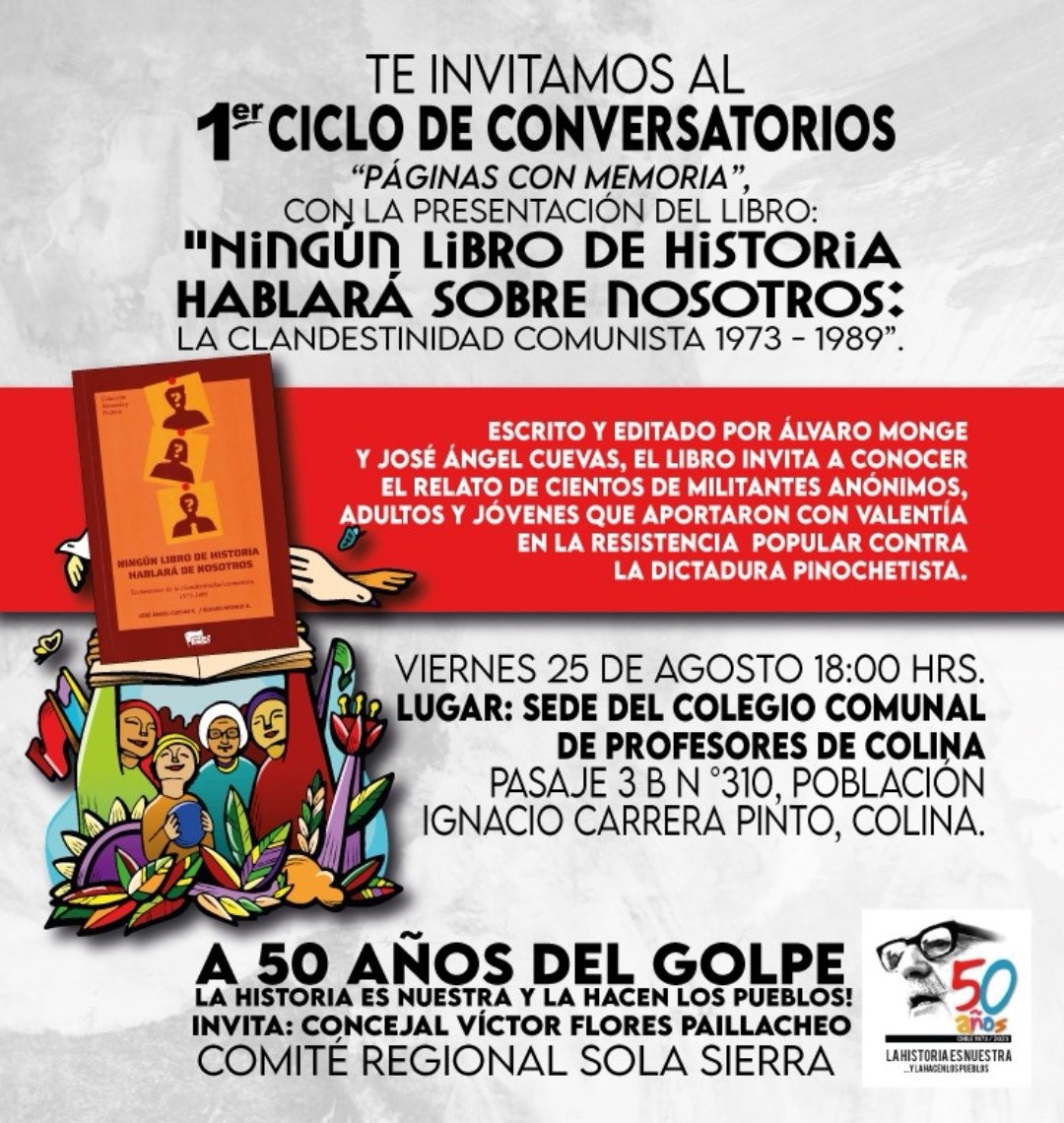 VctorFl03917206's tweet photo. Ningún libro de hablará de nosotros.
El aporte a la resistencia contra la dictadura cívico militar desde el anonimato. https://t.co/p6I7z6vDau