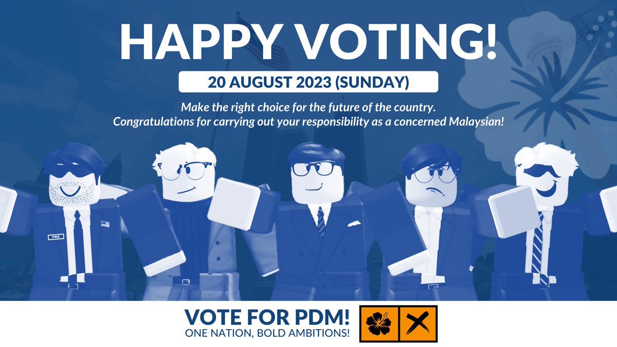Demokrat_MYS's tweet photo. Selamat mengundi, Malaysia, sempena Pilihan Raya Umum ke-19. Ayuh tunaikan tanggungjawab kita sebagai rakyat Malaysia hari ini!
Happy voting, Malaysia, for the 19th General Election. Let's fulfill our responsibility as Malaysians today!
#PRU19 #GE19 #UndilahPDM #VoteForPDM https://t.co/963P3uru6o