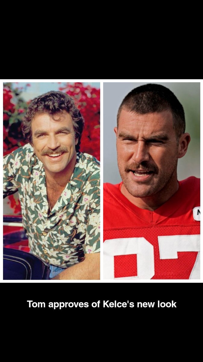 DorisKoalaGirl's tweet photo. @tkelce @Chiefs My two Fav Guys #Kelce and #Selleck aka #MagnumPI (Dislaimer-my son made this for me!) #GoChiefs https://t.co/1NwiZqkXfN