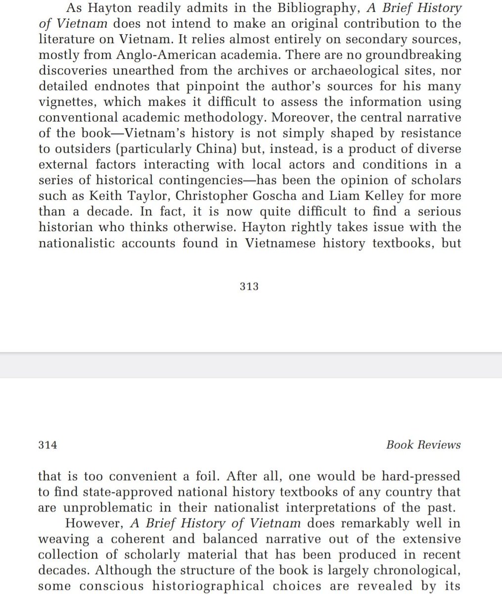 A fair &amp; critical review of Bill Hayton's recent book A Brief History of Vietnam by Vu Minh Hoang, a historian at Fulbright University Vietnam: The book is encourged by its versatility &amp; can be used in an introductory history class &amp; useful for non-specialist visitors to Vietnam.