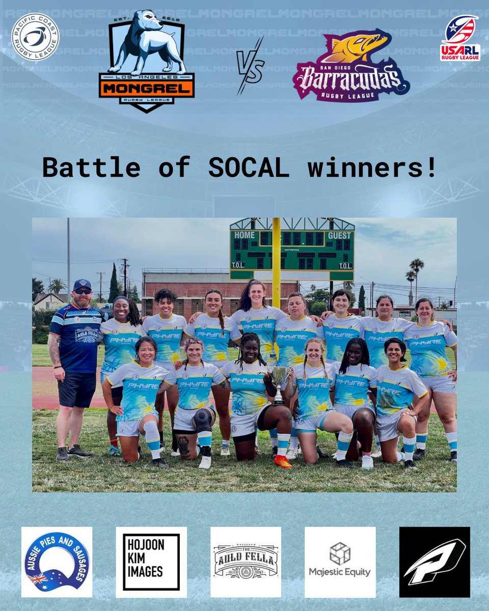 la_mongrel's tweet photo. Our 2023 campaign comes to a close with a strong showing from our women who took the spoils in the”Battle of SOCAL” against a resolute @sd_barracudas team. 

Rugby League is the winner!

#mongrel #mongrelmentality #womeninleague #womenssrugbyleague #losangeles https://t.co/2xJX8P8KuW
