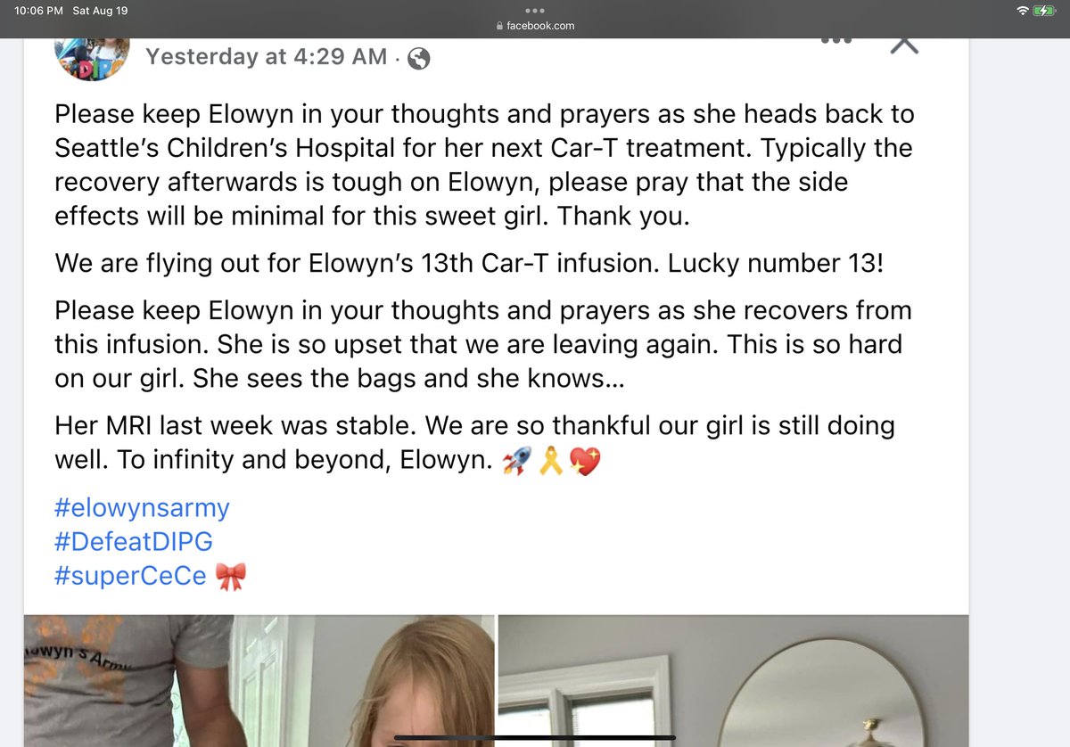 MeetMeAtCalvary's tweet photo. We have a new #DIPG child that we need to lift up in prayers. Meet Elowyn. Let us pray for healing and strength as she goes through  the Car-T Infusion immunotherapy for the central nervous system. Pray for her parents as this is very hard journey on both the child and the parent. In Jesus name, we pray Amen ✝️🙏❤️🙏✝️