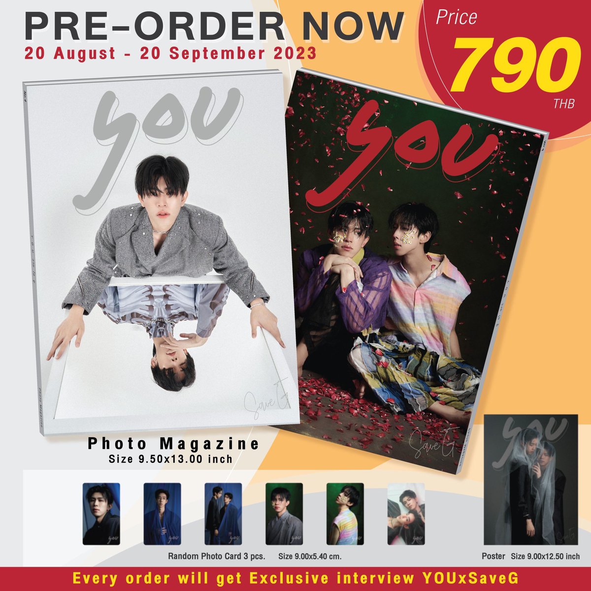 Yuniverse_TH's tweet photo. Y O U Photo Magazine Vol.4 #saveG
▪️Photo Magazine with Poster & Photo card 3 pcs.(random)
▪️Get video exclusive interview YOUxSaveG
🔻PRE-ORDER Today - 20 Sep 2023🔺
สำหรับแฟนไทย: https://t.co/Zc3li9SB2i
For interfan: you.photomagazine@gmail.com
#YOUPhotoMagazine
#YOUxSaveG https://t.co/3bm72lzqzU