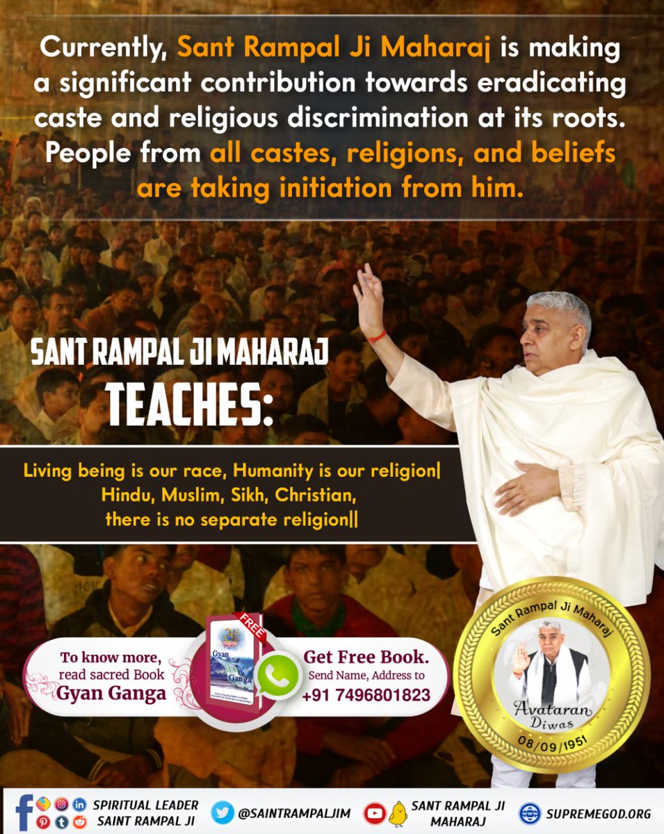 #समाज_सुधारक_संत_रामपालजी
The ashrams of Sant Rampal Ji Maharaj set a fine example of equality, where all facilities including food and shelter are provided completely free of cost.  No inequality is done on the basis of gender, religion, caste, property etc.
