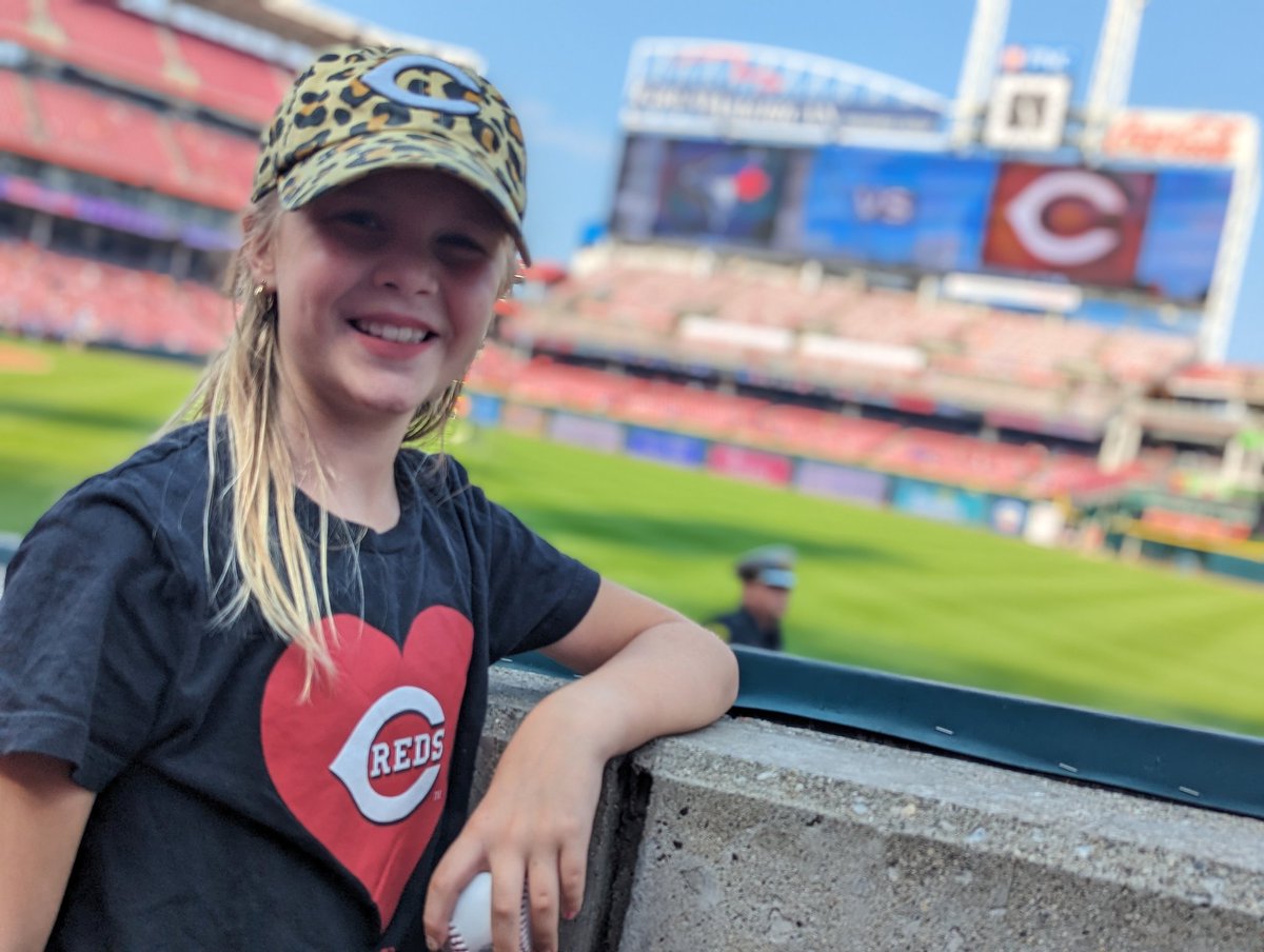 LongChristian's tweet photo. @Reds didn't come away with the win tonight but we had a great time! Amelia got our man Teddy to sign her ball! Exciting game! A good night! #TeamLong https://t.co/3kJz8vW60M