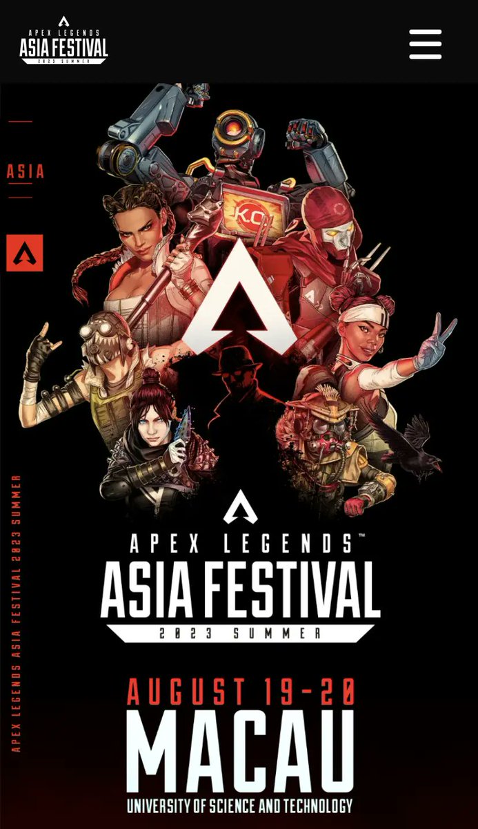 Apex Legends Asia Festival watch party 2:30 pm SGT live.bilibili.com/23197314 
Top streamers/players from China, Japan, and Korea gathered in Macau!

It's been 3 years since Rage Asia. I'm so excited! wakuwaku!
#ApexLegends