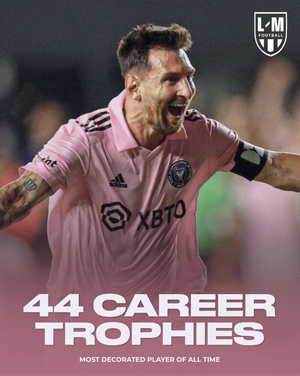 lmfootbalI's tweet photo. MOST decorated player in the history of the sport.

36 years old.
44 trophies. 

Lionel Messi. 🐐 https://t.co/fdYvbcOSZX