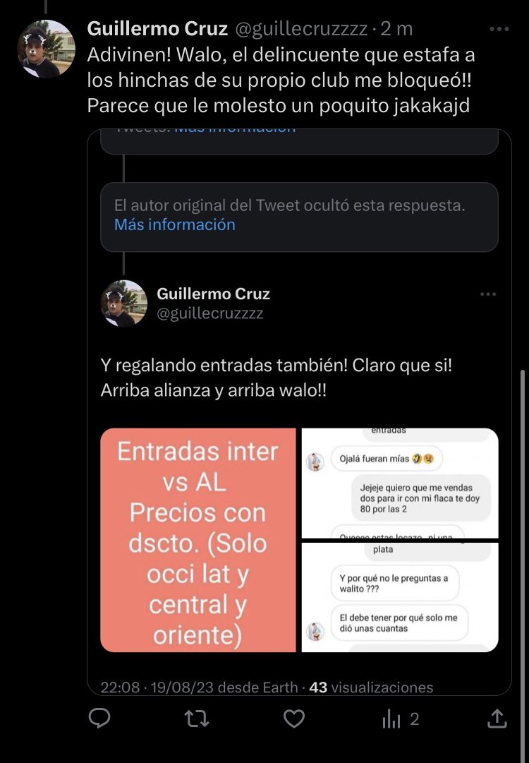 guillermoplay_s's tweet photo. @Walo_1901 A ver bloquéame acá, estafador! https://t.co/6UNrqDY86c
