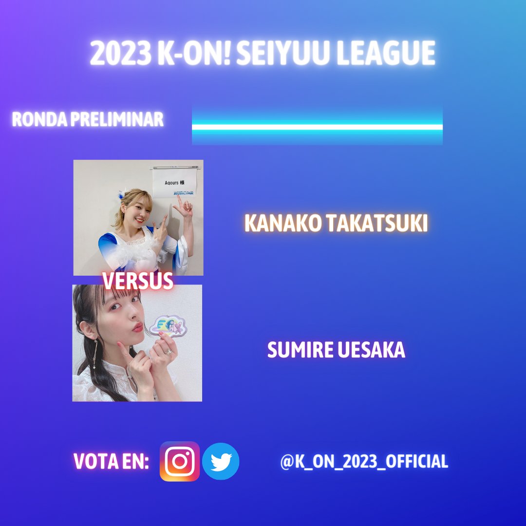 Bienvenido a 2023 K-ON! Seiyuu League ahora!

Ronda preliminar:
👍🏻 Kanako Takatsuki
❤️ Sumire Uesaka
Quién será clasificado en Octavos de final y eliminado?

Mañana a las 7:00pm por K-ON! Television Studios finales resultados.

#kanakotakatsuki #sumireuesaka #seiyuu