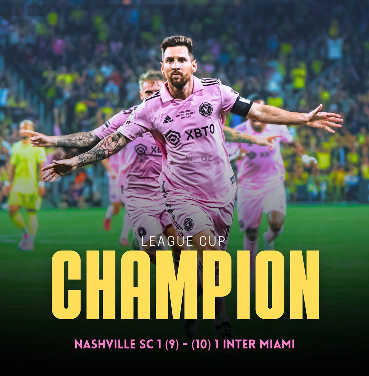 WozFootball's tweet photo. CHAMPIOOOON!

Inter Miami become the Champion of Leagues Cup 🥹

GOAT reached his final peak 🐐 https://t.co/lPCwCHK66v