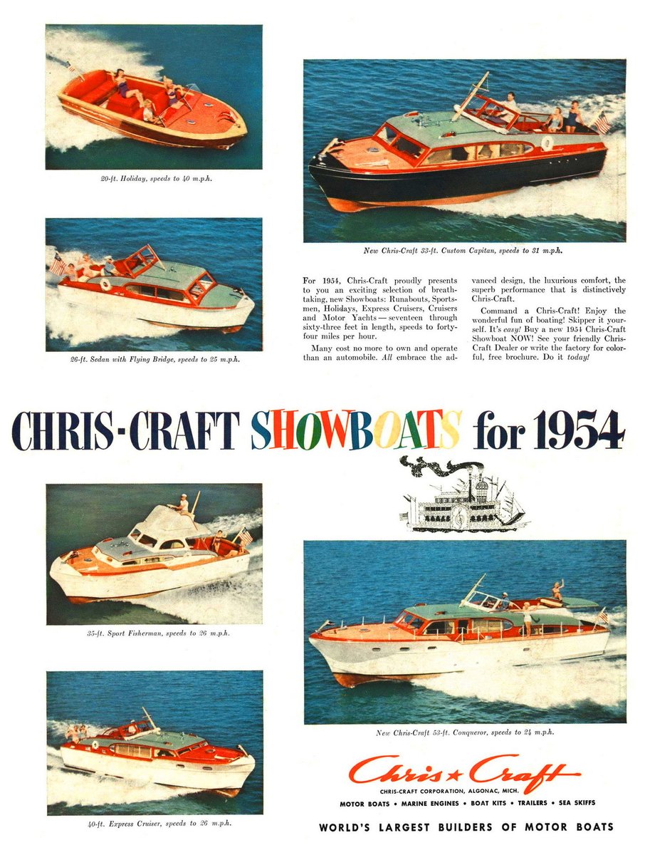 Nisseboxx's tweet image. CHRIS-CRAFT SHOWBOATS for 1954

#Esquire -March 1954
#ChrisCraft #ad #reklam
