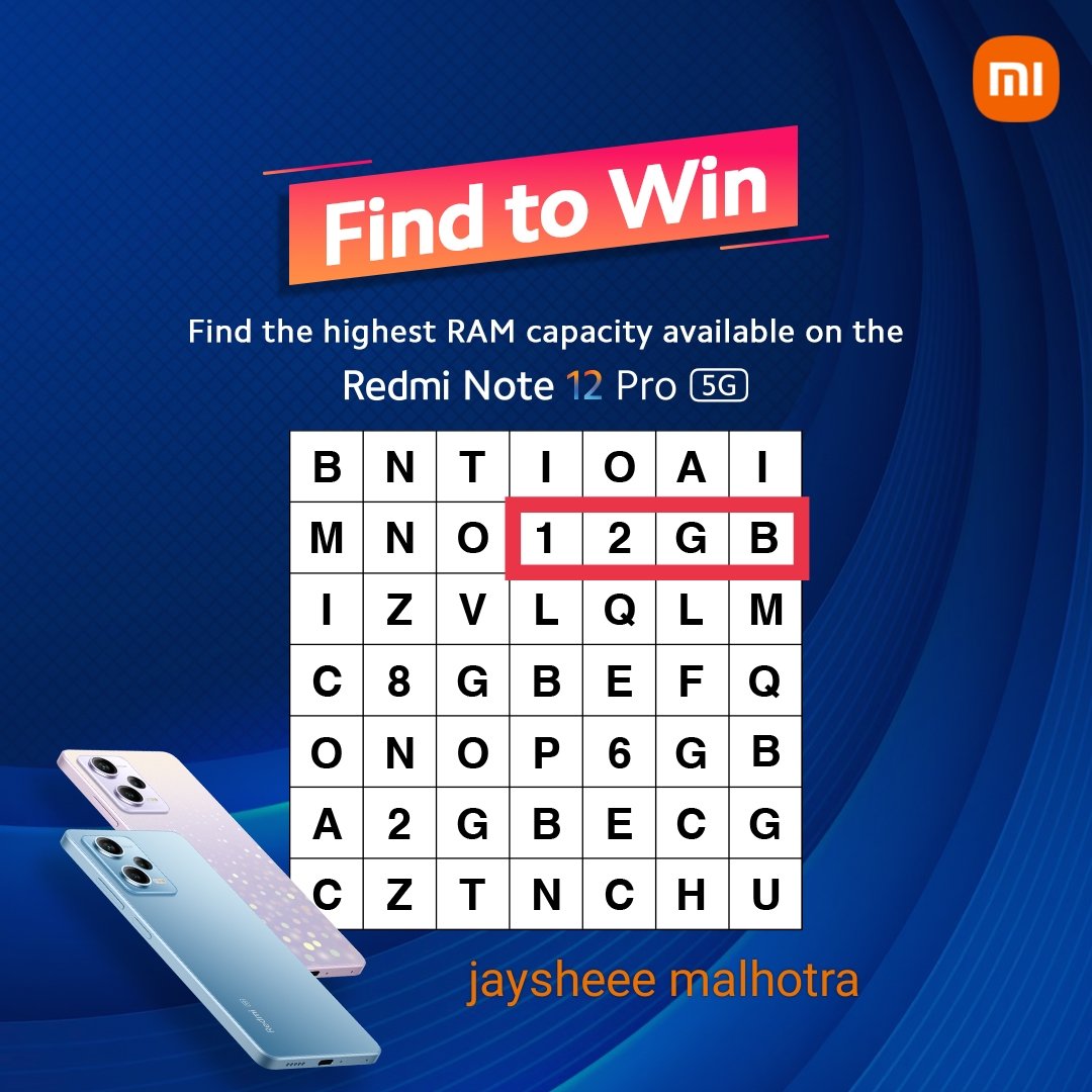 JayshreeMalhot6's tweet image. Ans3).  12GB RAM 

#RedmiNote12Pro5G #SuperRAM,
@RedmiIndia

@dadofbonhisha 
@AbhishekIPLFeak 
@BirjuDamani 
@InvisibleIndra 
@MistuniB 
@tawareganesh24 
@MullickChaitali