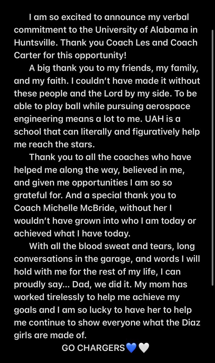 Go Chargers💙🤍 
<a href="/UAH_SB/">UAH Softball</a> <a href="/UAHCoachLes/">Les Stuedeman</a> <a href="/melcarter24/">Melanie Carter</a> <a href="/coachmichelle2/">Michelle McBride</a> <a href="/BlazeFastpitch/">Texas Blaze</a> <a href="/CyRanchSoftball/">Cy Ranch Softball</a> <a href="/SSN_Softball/">Sidelines - College Softball 🥎 (logged out)</a>