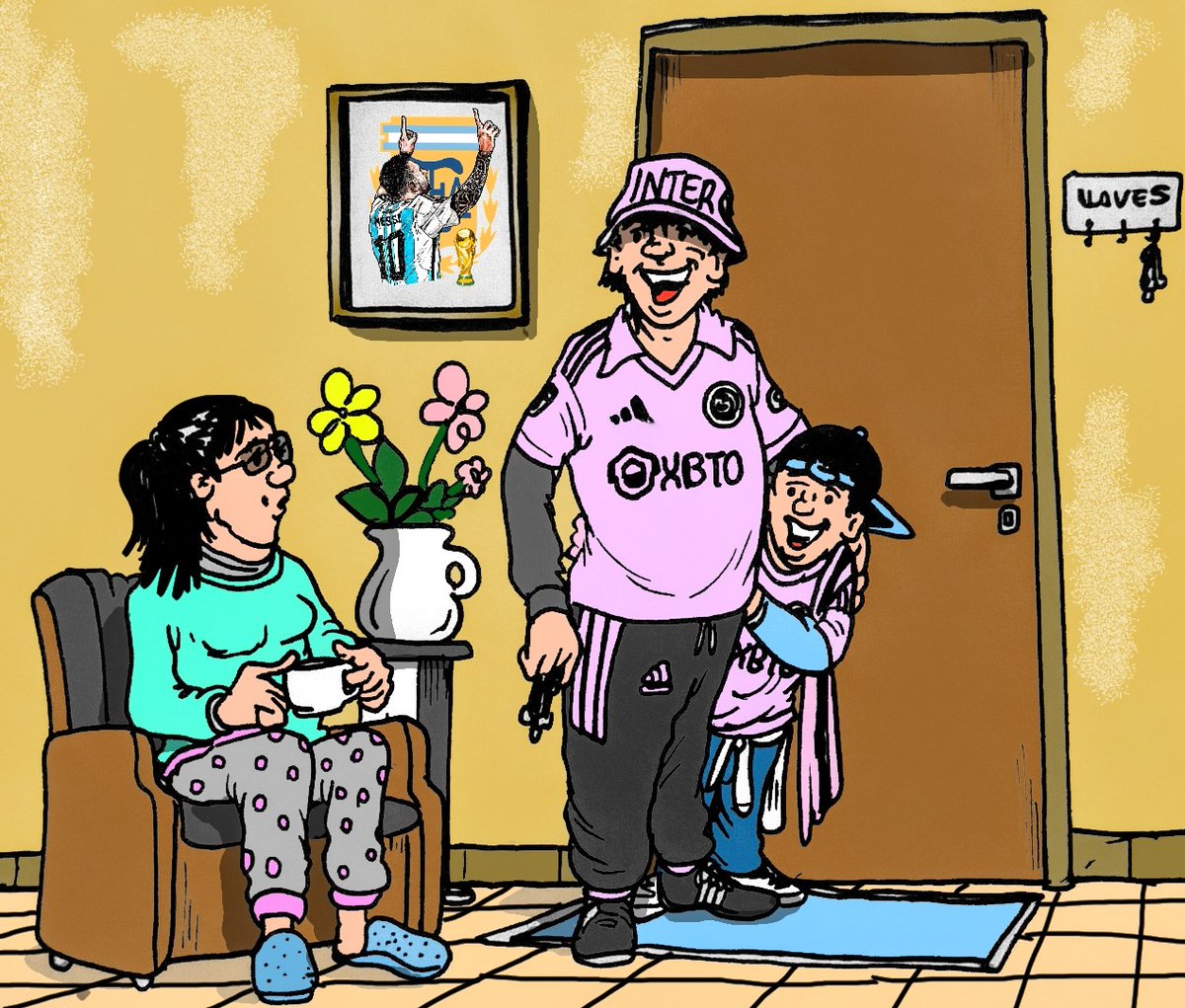 DiegolanDibujos's tweet photo. "Estás enfermo Juan Carlos, como que te vas con el nene al Obelisco a esta hora y con este frío!!"

#interdemiami #intermiamicf #inter #miami #messicampeón #campeon #futbol #Messi #Diegolan #Dibujos https://t.co/PCBEdZ3fSU