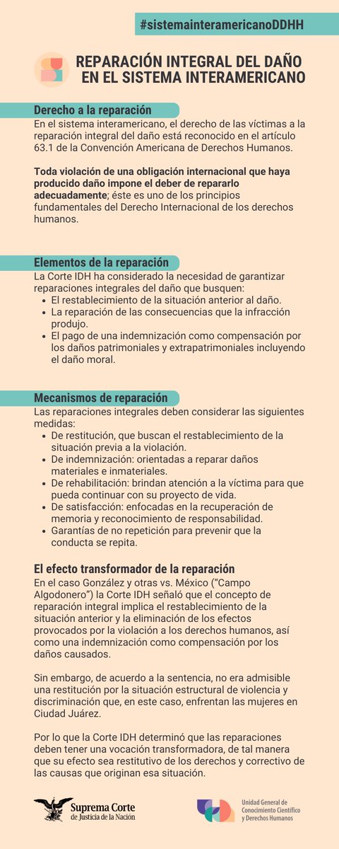 ¿En qué consiste la reparación integral del daño en caso de violaciones a los DDHH? ¿A qué se refiere la <a href="/CorteIDH/">Corte Interamericana de Derechos Humanos</a> con que ésta debe tener un “efecto transformador”?
#SCJN #UGCCDH #DDHH