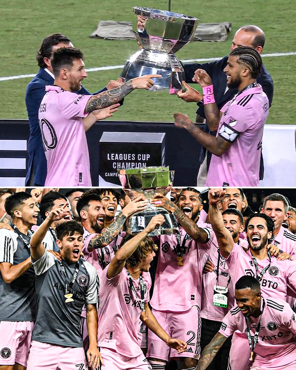 Lionel Messi gives Inter Miami's former skipper DeAndre Yedlin the  captain's armband before lifting Leagues Cup trophy together